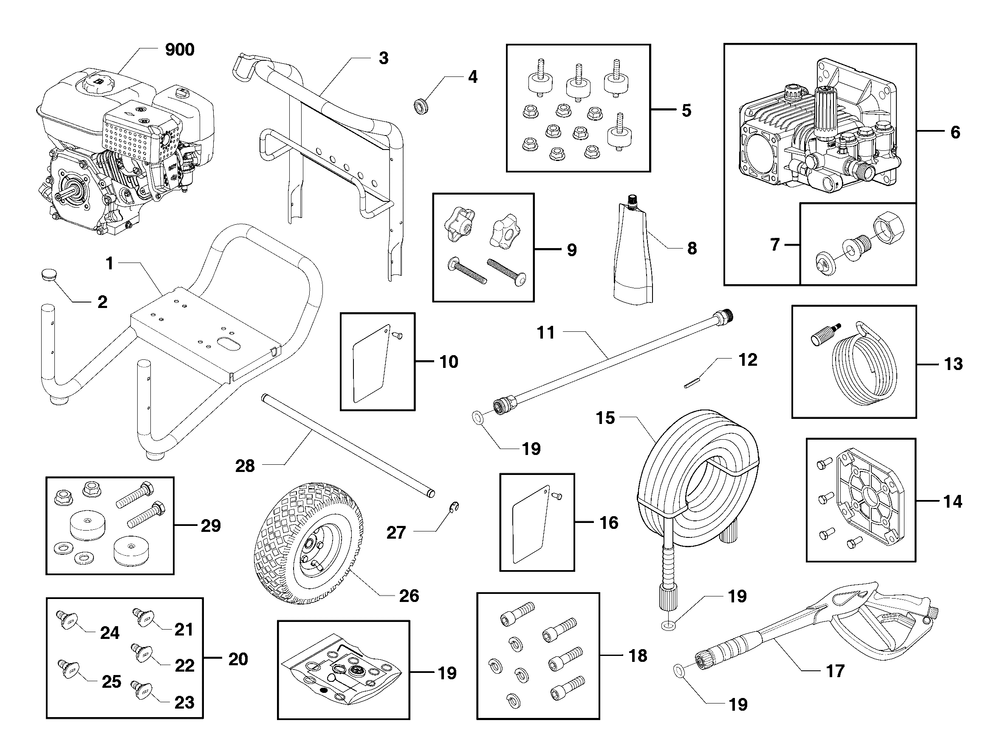 Main Unit Diagram and Parts List for 021018-00  Briggs and Stratton Pressure Washer